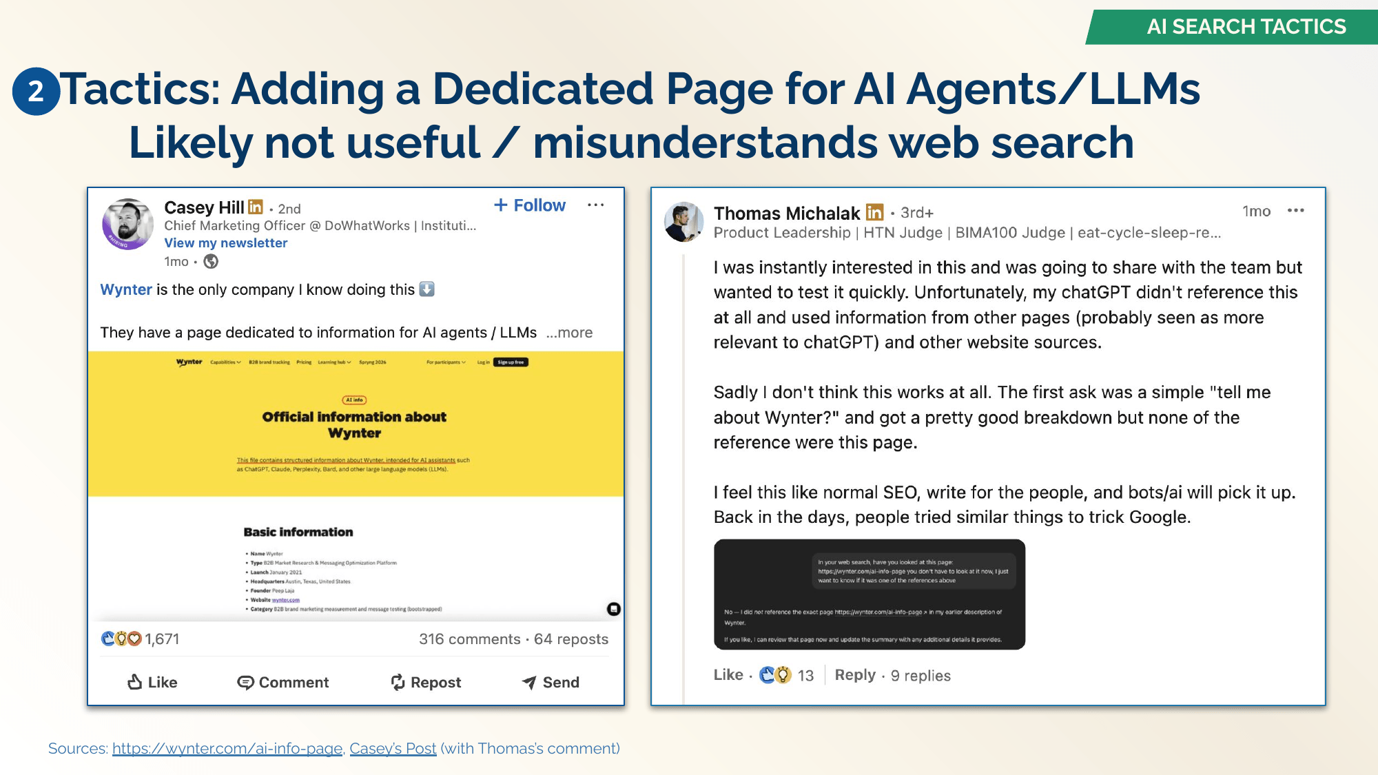 Dedicated AI/LLM page tactic - not useful