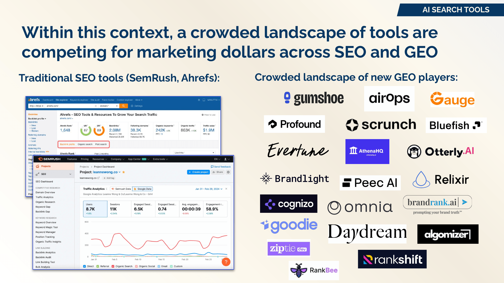 Crowded landscape of SEO and GEO tools