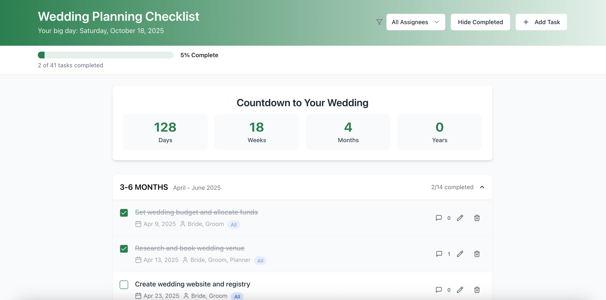 Wedding checklist UI visual